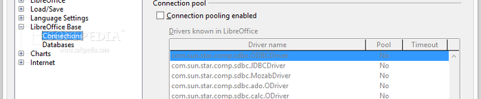 Showing the LibreOffice Base program settings